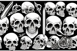 Human skull dark theme with a bone dagger tattoo idea