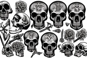 Human skull dark theme with a bone dagger tattoo idea