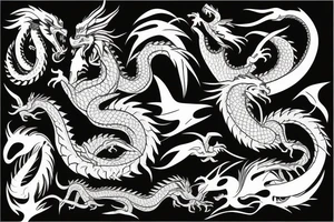 Dragon with thunder and tribal designs tattoo idea