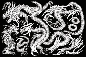 Dragon with thunder and tribal designs tattoo idea