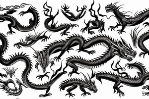 Dragon with thunder and tribal designs tattoo idea