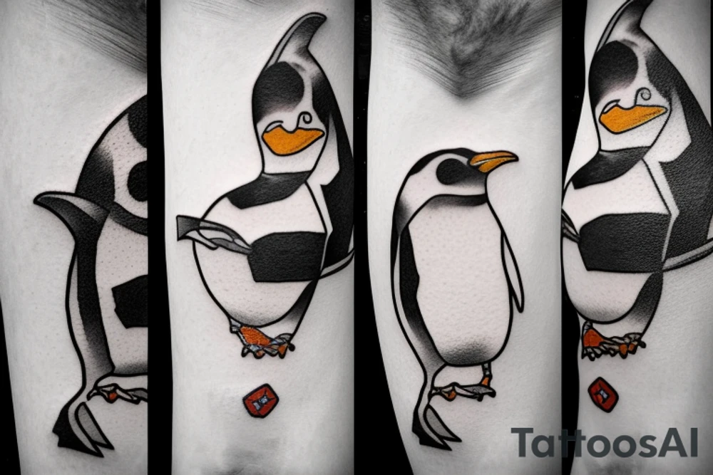 Penguin with a tea bag on its head tattoo idea