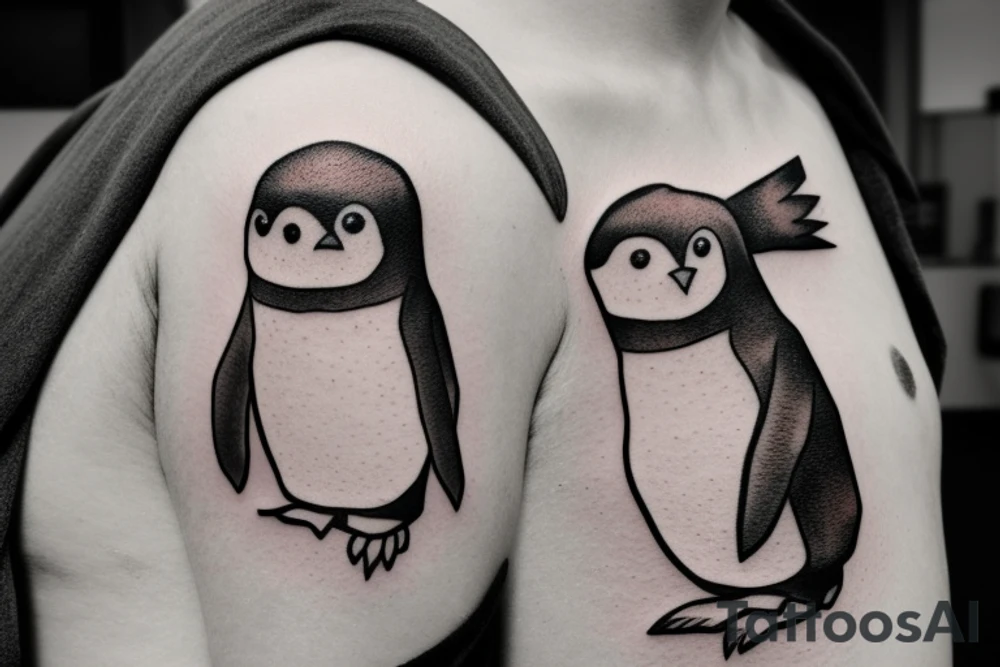 Penguin with a tea bag on its head tattoo idea