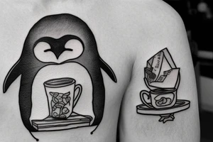Penguin with a tea bag on its head tattoo idea