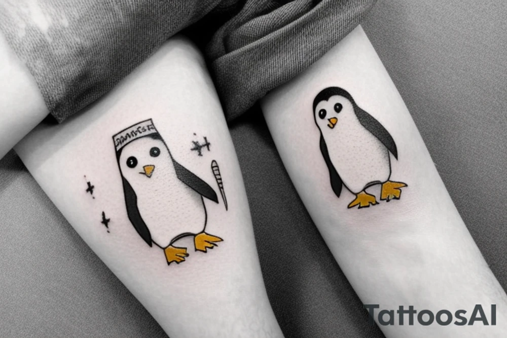 Penguin with a tea bag on its head tattoo idea