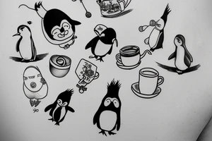 Penguin with a tea bag on its head tattoo idea