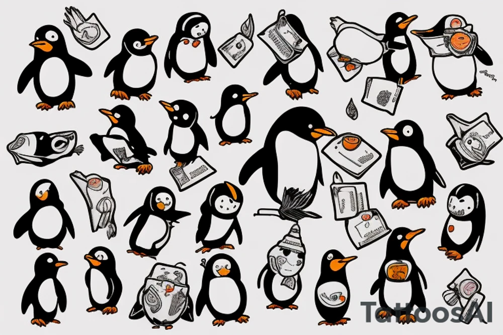 Penguin holding teabag tattoo idea