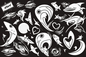 Shark, wave, moon, broken heart, arrow tattoo idea