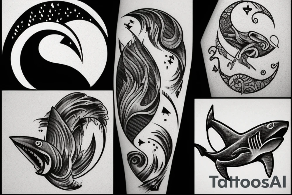 Shark, wave, moon, broken heart, arrow tattoo idea Shark, wave, moon, broken heart, arrow tattoo idea