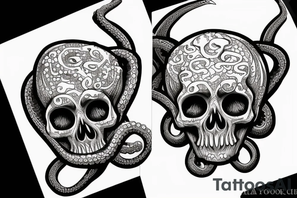 human skull octopus tattoo idea