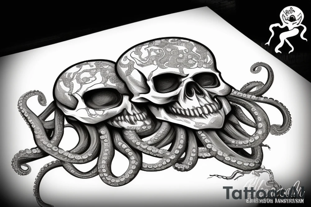 human skull octopus tattoo idea