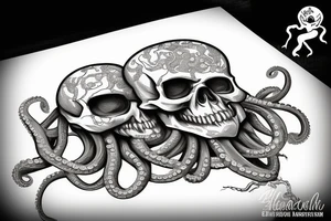 human skull octopus tattoo idea