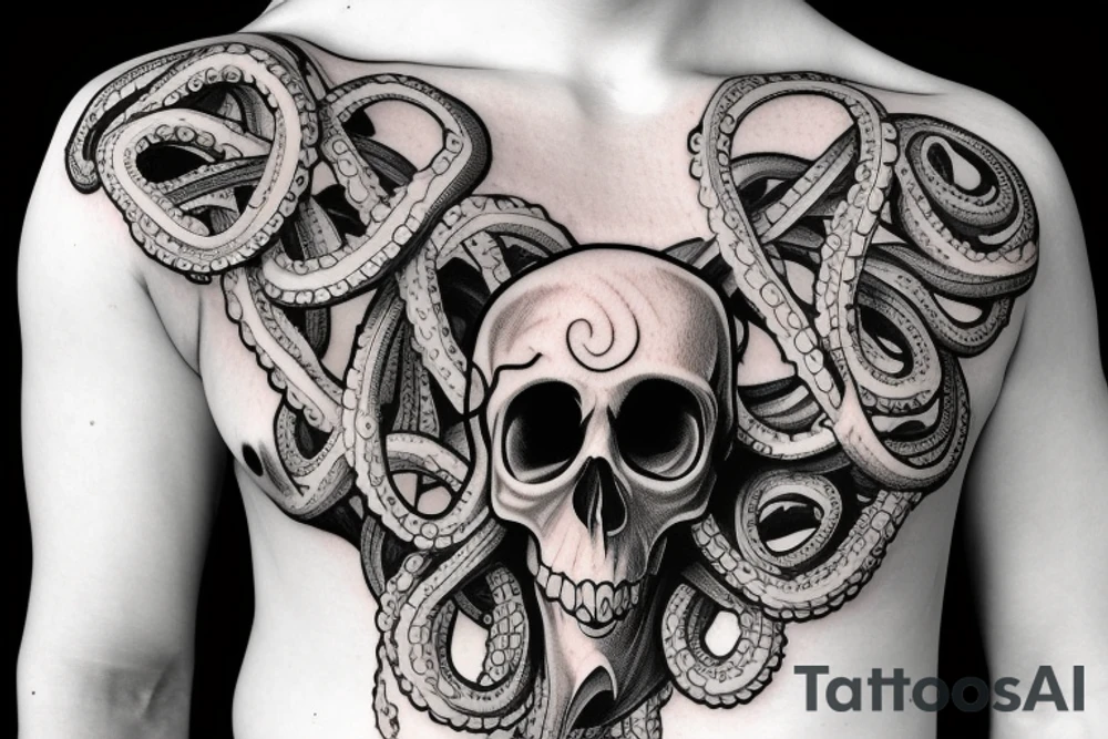 human skull octopus tattoo idea