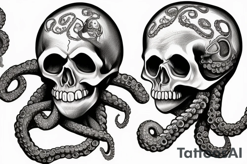human skull octopus tattoo idea