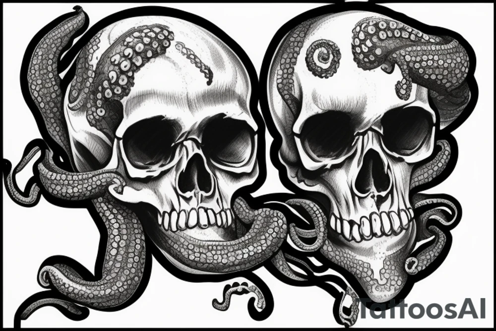 human skull octopus tattoo idea