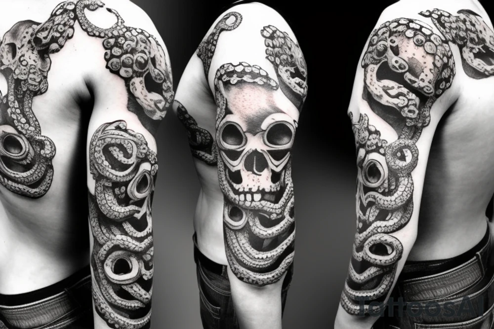 human skull octopus tattoo idea