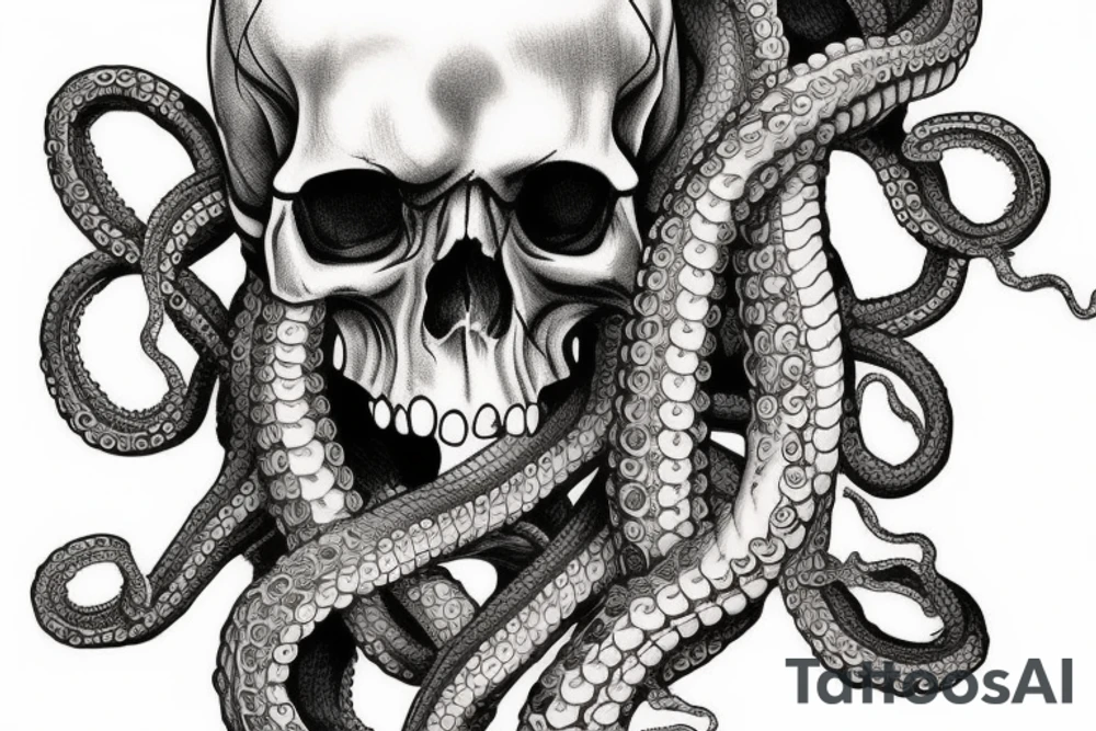 human skull octopus tattoo idea
