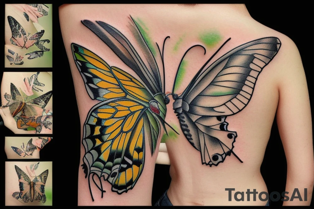 Butterfly with rainforest and some japanese theme tattoo idea