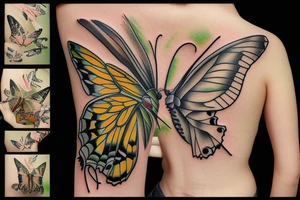 Butterfly with rainforest and some japanese theme tattoo idea