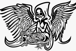 Grim reaper sitting on own wings without face, with the writing occulta apparentia tattoo idea