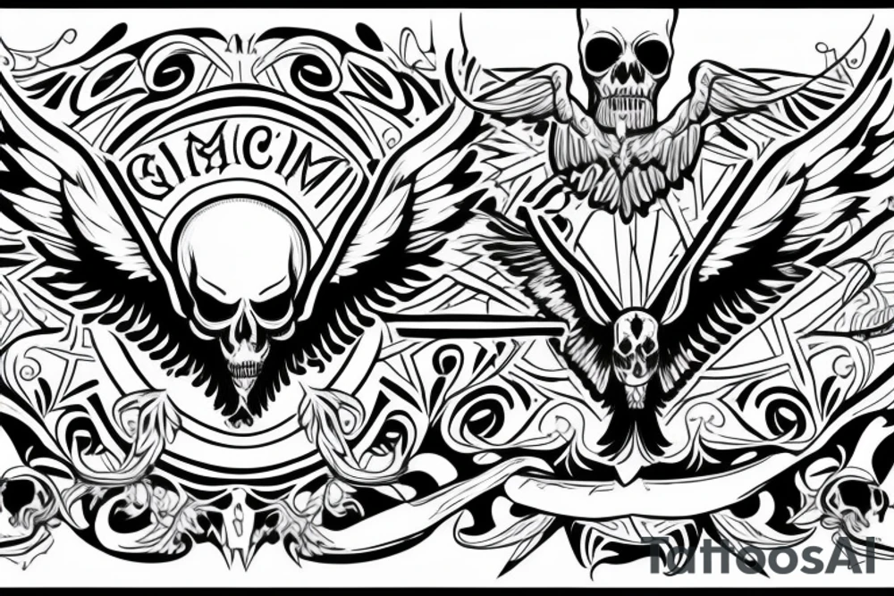 Grim reaper sitting on own wings without face, with the writing occulta apparentia tattoo idea