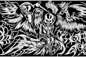 Grim reaper sitting on own wings without face, with the writing occulta apparentia tattoo idea