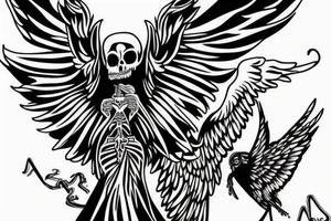 Grim reaper sitting on own wings without face, with the writing occulta apparentia tattoo idea