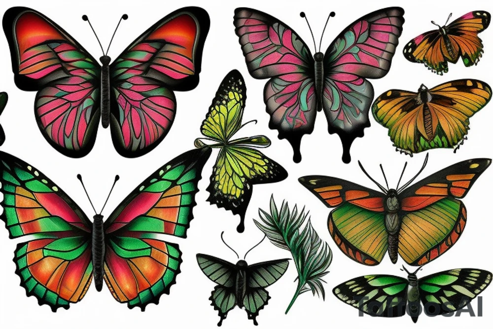 Butterfly in a rainforest tattoo idea