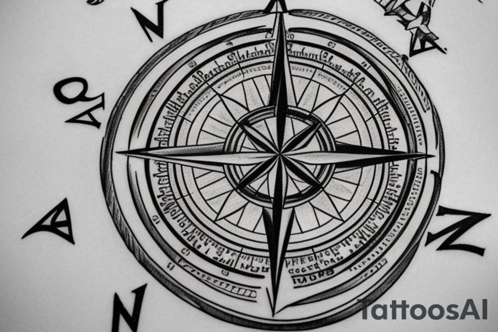 A chest tattoo of a detailed compass with N S E and W. The interior design of the compass is a cross with a ribbon hanging that says “Proverbs 3” tattoo idea