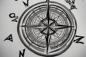 A chest tattoo of a detailed compass with N S E and W. The interior design of the compass is a cross with a ribbon hanging that says “Proverbs 3” tattoo idea