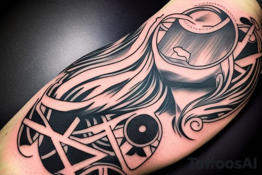 Design based on the Berserk anime and manga series. Tattoo placement is for a forearm half sleeve.

The eclipsed sun at the top center, the brand of the sacrifice in the center of the sun. Under the sun is the hand of god reaching up. On the left side of the hand is the portrait of Griffith as Femto looking to the right. On the ride of the hand of god is a portrait of Guts in his Berserker armor looking left tattoo idea