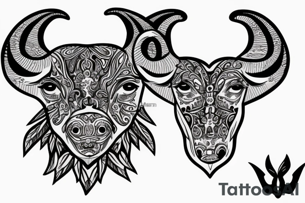 girls face with taurus horns choking on a heart tattoo idea