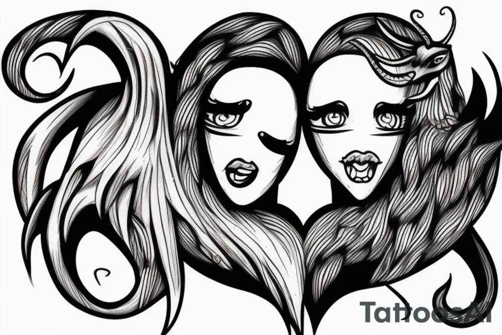 girl with demon horns swallowing heart tattoo idea