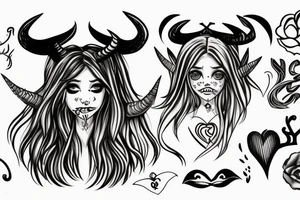 girl with demon horns swallowing heart tattoo idea