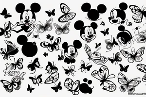 Mickey silhouette, butterfly, moon tattoo idea