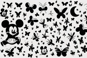 Mickey silhouette, butterfly, moon tattoo idea