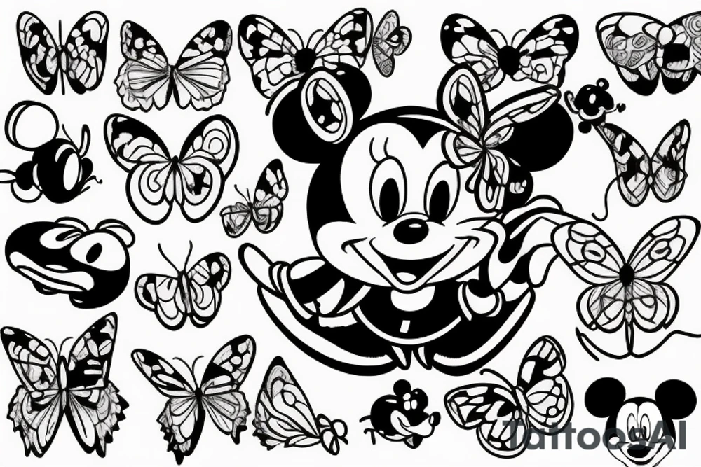 Butterfly with mickey mouse logo tattoo idea