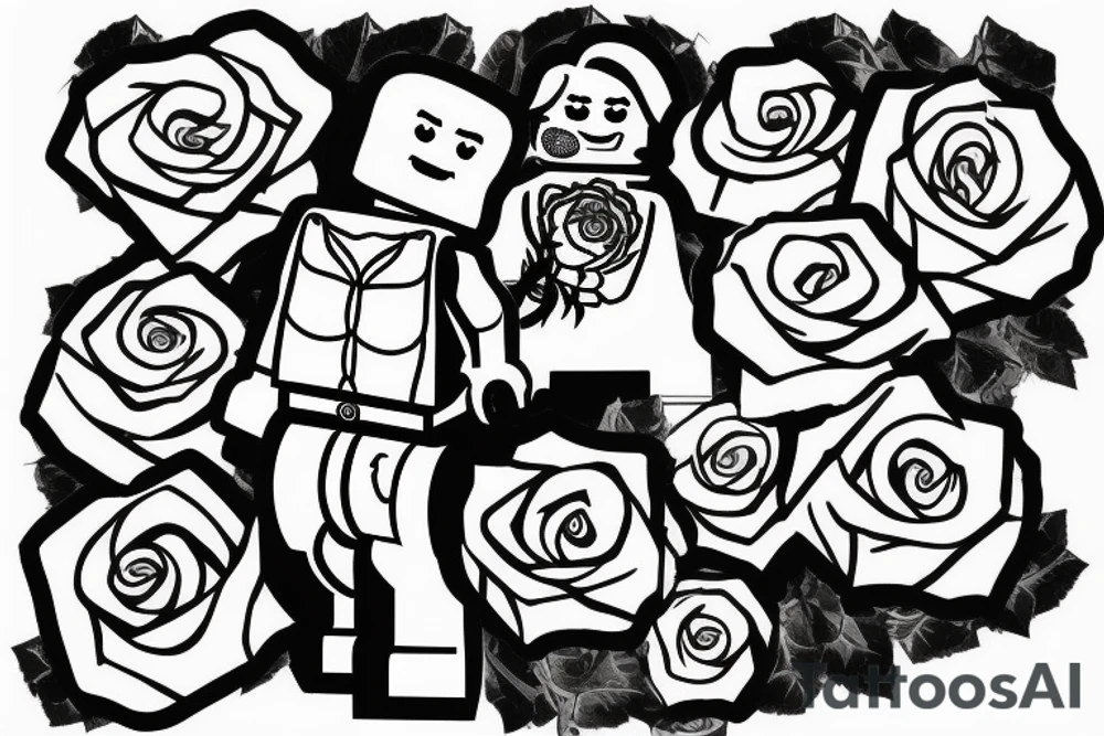 A headless lego man, holding a rose, saying, losing my mind over you tattoo idea