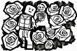 A headless lego man, holding a rose, saying, losing my mind over you tattoo idea
