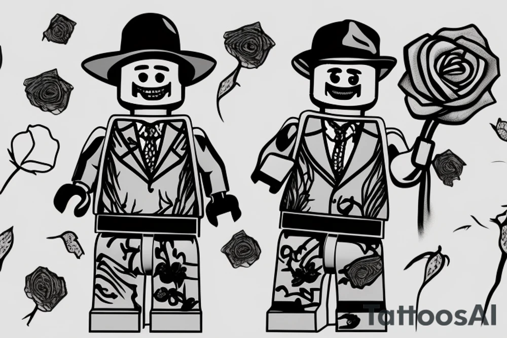 A headless lego man, holding a rose, saying, losing my mind over you tattoo idea