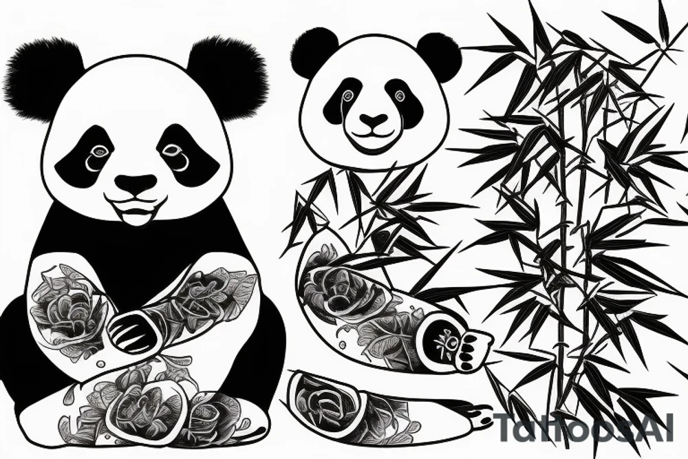 panda eating bamboo tattoo idea