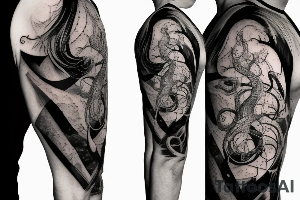 a cyber colossal squid with glitch effect and smoke patterns tattoo idea