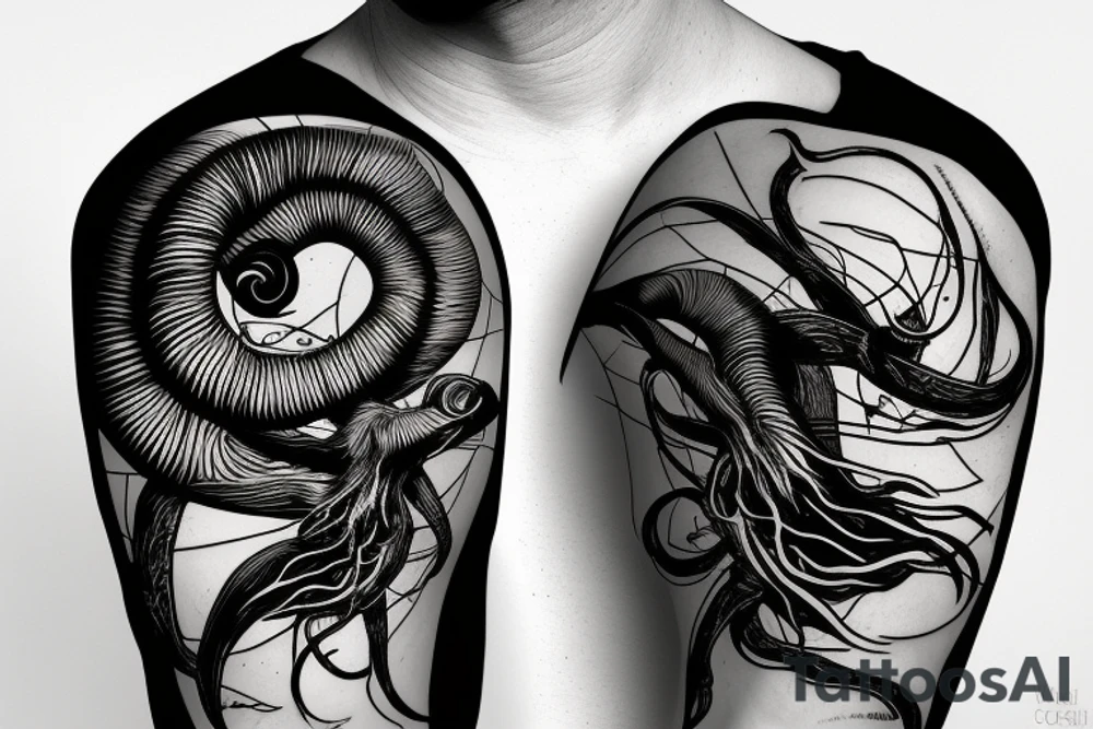 a colossal squid with glitch effect tattoo idea