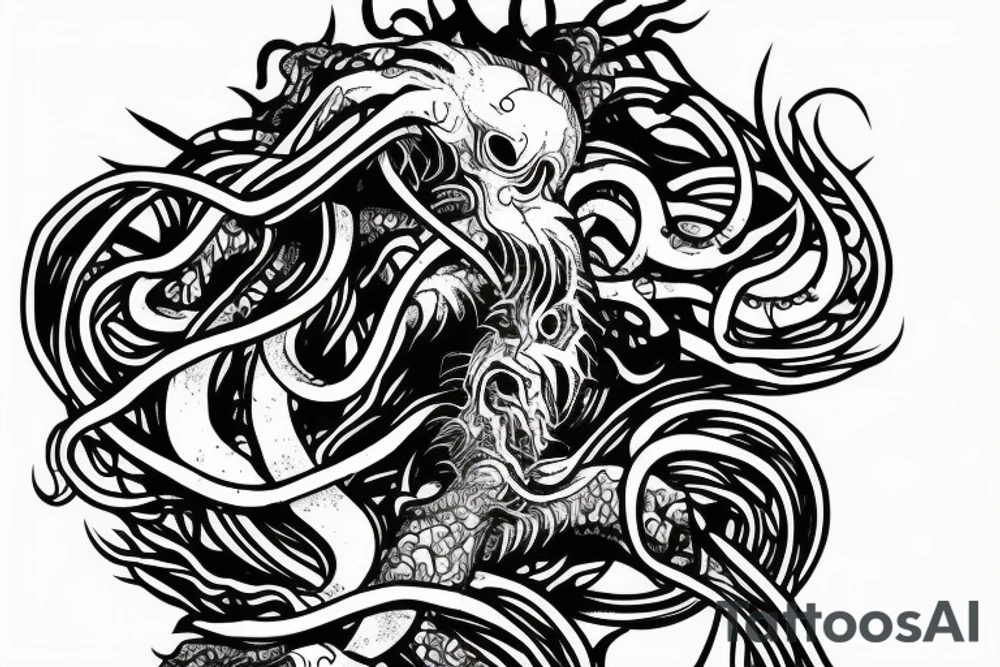 a kraken with glitch effect tattoo idea