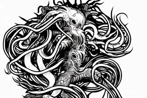 a kraken with glitch effect tattoo idea
