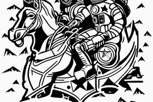 Cowboy astronaut riding a horse with landscape reflected in his helmet tattoo idea