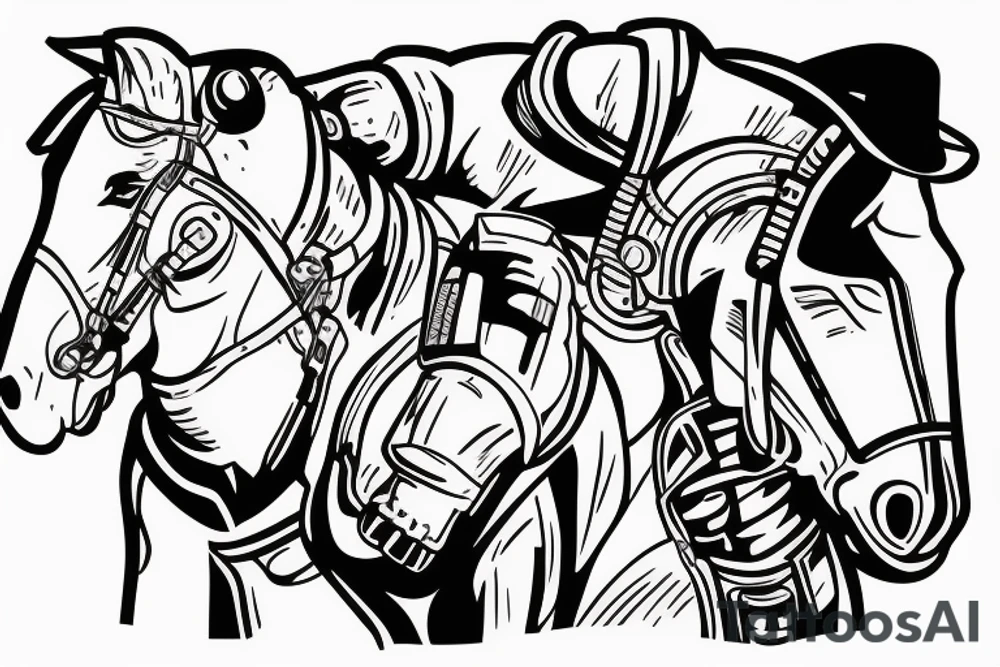 Cowboy astronaut riding a horse with landscape reflected in his helmet tattoo idea