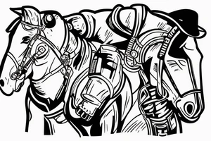 Cowboy astronaut riding a horse with landscape reflected in his helmet tattoo idea