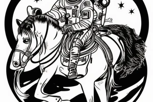 Cowboy astronaut riding a horse with landscape reflected in his helmet tattoo idea