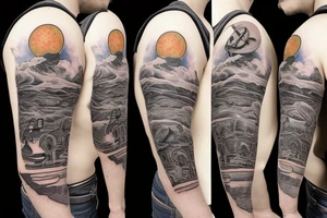 Cowboy astronaut riding a horse with landscape reflected in his helmet tattoo idea